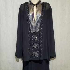 Ninety Black Dressy Top with Silver Sequins (3X)